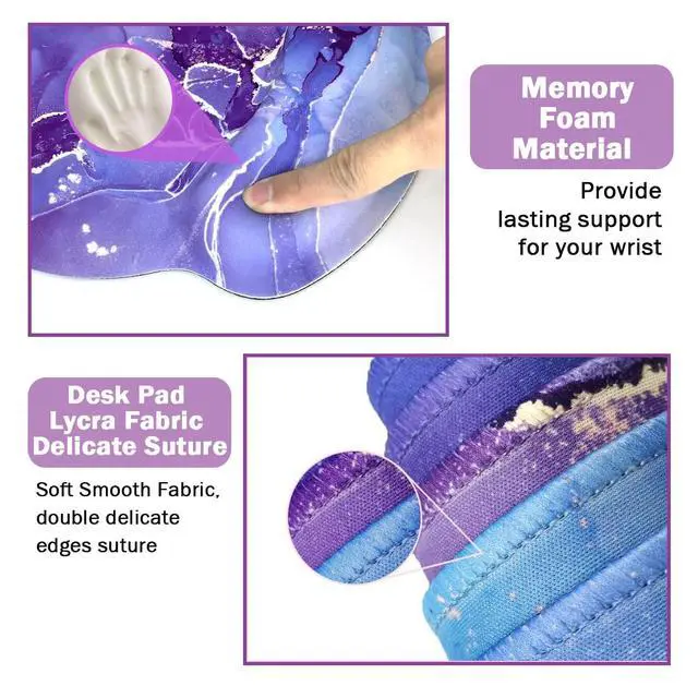 Alt view image 4 of 7 - 4-in-1 Gaming Mouse Pad Wrist Support SetDesk Pad + Mouse Pad with Wrist Rest + Keyboard Wrist Rest + Coaster, Ergonomic Design for Home Office Study Game - Purple Marble