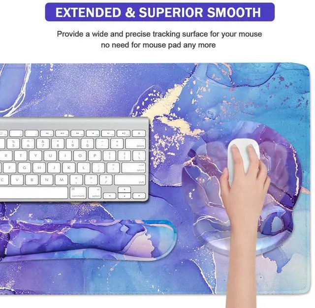 Alt view image 5 of 7 - 4-in-1 Gaming Mouse Pad Wrist Support SetDesk Pad + Mouse Pad with Wrist Rest + Keyboard Wrist Rest + Coaster, Ergonomic Design for Home Office Study Game - Purple Marble