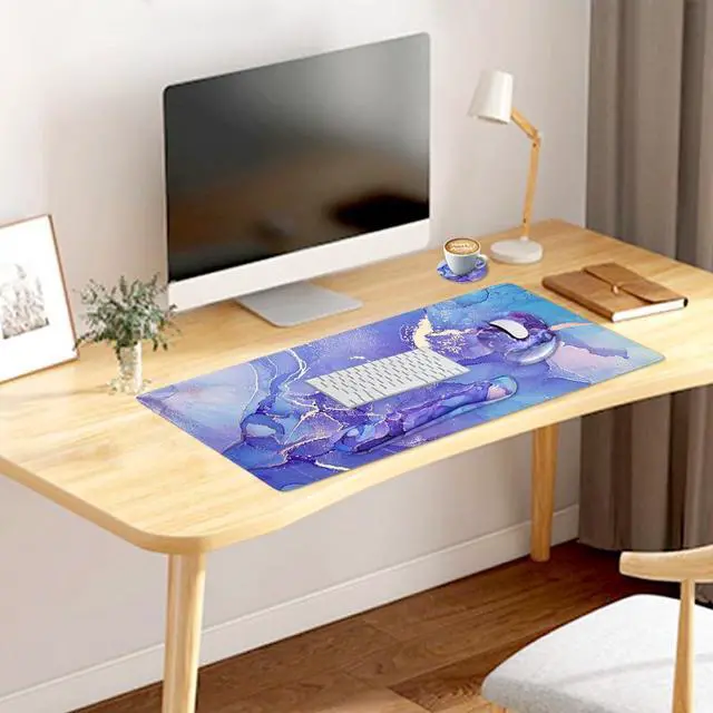 Alt view image 7 of 7 - 4-in-1 Gaming Mouse Pad Wrist Support SetDesk Pad + Mouse Pad with Wrist Rest + Keyboard Wrist Rest + Coaster, Ergonomic Design for Home Office Study Game - Purple Marble