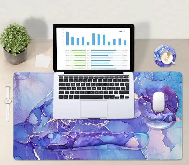 Alt view image 6 of 7 - 4-in-1 Gaming Mouse Pad Wrist Support SetDesk Pad + Mouse Pad with Wrist Rest + Keyboard Wrist Rest + Coaster, Ergonomic Design for Home Office Study Game - Purple Marble