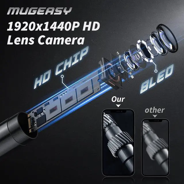 Alt view image 2 of 7 - Endoscope Camera with Light, 1920P HD Bore Scope Borescope with 8 Lights, Waterproof 16.4FT Semi-Rigid Cord for Pipe Inspection, Industrial Endoscope for Phones(Black)