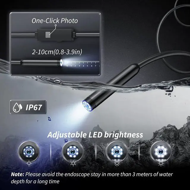 Alt view image 4 of 7 - Endoscope Camera with Light, 1920P HD Bore Scope Borescope with 8 Lights, Waterproof 16.4FT Semi-Rigid Cord for Pipe Inspection, Industrial Endoscope for Phones(Black)