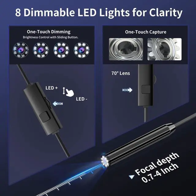 Alt view image 3 of 7 - Endoscope Camera with Light, 1920P HD Borescope Inspection Camera with 8 Adjustable LEDs, IP67 Waterproof Semi-Rigid Snake Cable for Android, iPhone, and iPad(16.4ft, Single Lens)