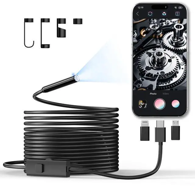 Main image of Endoscope Camera with Light, 1920P HD Borescope Inspection Camera with 8 Adjustable LEDs, IP67 Waterproof Semi-Rigid Snake Cable for Android, iPhone, and iPad(16.4ft, Single Lens)