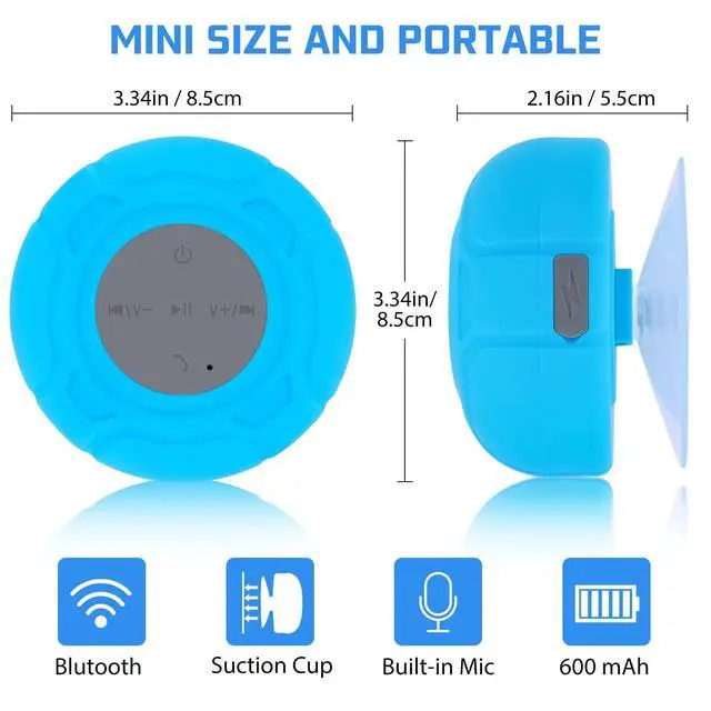 Alt view image 5 of 6 - Waterproof Bluetooth Shower Speaker Portable Wireless Water-Resistant Speaker Suction Cup,Built-in Mic Gifts for Kids Speakerphone for iPhone Phone Tablet Bathroom Kitchen - Blue