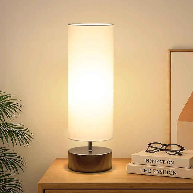 Main image of Touch Table Lamp, 3-Way Dimmable Bedside Lamp with Cylinder Fabric Shade | Modern Minimalist Accent Nightstand Desk Lamp, Night Light for Bedroom Living Room Kitchen, LED Bulb Included