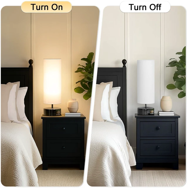 Alt view image 4 of 7 - Touch Table Lamp, 3-Way Dimmable Bedside Lamp with Cylinder Fabric Shade | Modern Minimalist Accent Nightstand Desk Lamp, Night Light for Bedroom Living Room Kitchen, LED Bulb Included