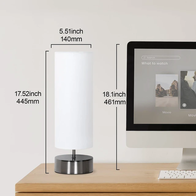 Alt view image 6 of 7 - Touch Table Lamp, 3-Way Dimmable Bedside Lamp with Cylinder Fabric Shade | Modern Minimalist Accent Nightstand Desk Lamp, Night Light for Bedroom Living Room Kitchen, LED Bulb Included