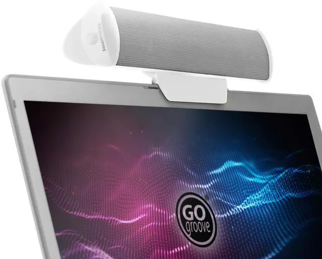 Main image of SonaVERSE USB Speakers for Laptop Computer - USB Powered Mini Sound Bar with Clip-On Portable External Speaker Design for Monitor, One Cable for Digital Audio Input and Power (White)