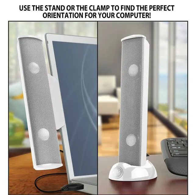 Alt view image 7 of 7 - SonaVERSE USB Speakers for Laptop Computer - USB Powered Mini Sound Bar with Clip-On Portable External Speaker Design for Monitor, One Cable for Digital Audio Input and Power (White)