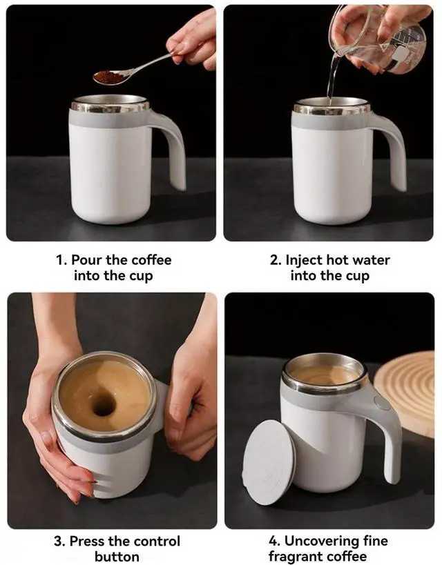 Alt view image 5 of 6 - Self Stirring Mug, Electric Automatic Stirring Coffee Cup with 304 Stainless Steel, Rechargeable Travel Mug for Hot/Cold Drinks, Perfect for Coffee, Tea, Hot Chocolate, Office & Home Use(white)