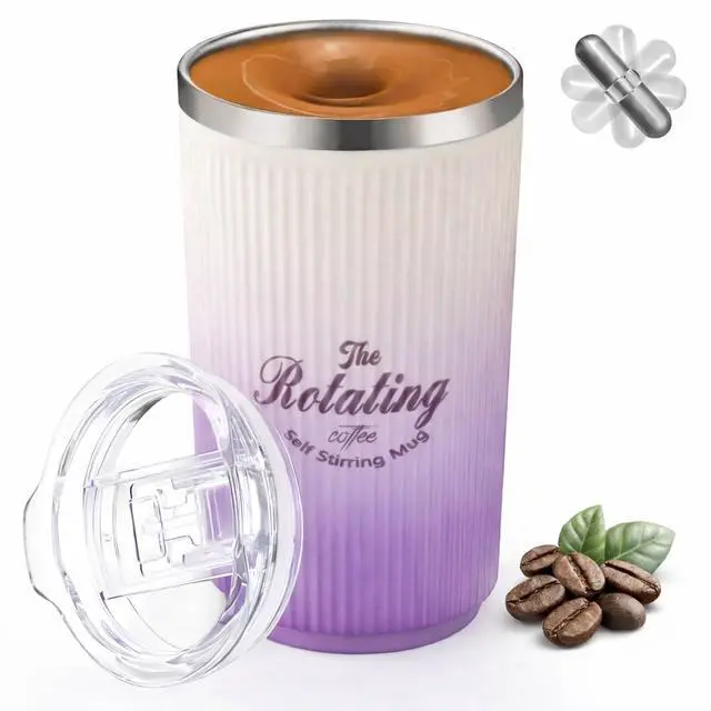 Main image of Self Stirring Coffee Mug, 16.9oz / 500ml Magnetic Stirring Cup, SUS 316 Stainless Steel Auto Mixing Mug with Slide Lid, Rechargeable Self Stirring Mug for Coffee & Office Use (Purple)