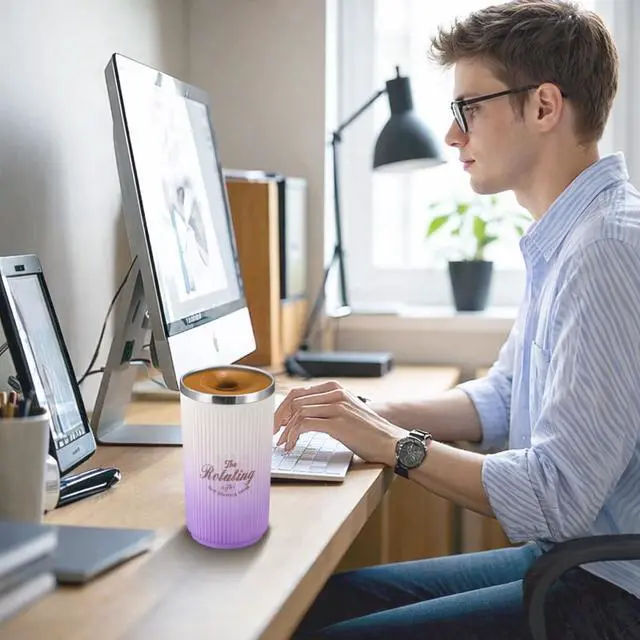 Alt view image 6 of 6 - Self Stirring Coffee Mug, 16.9oz / 500ml Magnetic Stirring Cup, SUS 316 Stainless Steel Auto Mixing Mug with Slide Lid, Rechargeable Self Stirring Mug for Coffee & Office Use (Purple)