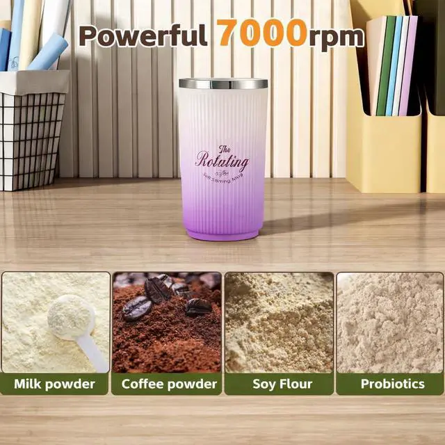 Alt view image 4 of 6 - Self Stirring Coffee Mug, 16.9oz / 500ml Magnetic Stirring Cup, SUS 316 Stainless Steel Auto Mixing Mug with Slide Lid, Rechargeable Self Stirring Mug for Coffee & Office Use (Purple)