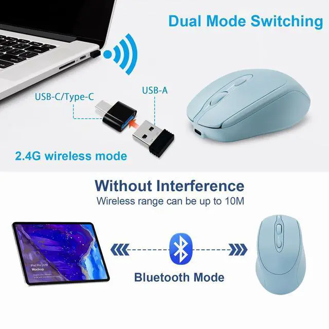Alt view image 2 of 7 - Rechargeable Wireless Bluetooth Mouse, Silent, Portable Slim Computer Mouse (Blue) for Laptop/iPad/MacBook Pro/Air, PC/Surface Pro/Lenovo/Samsung Table