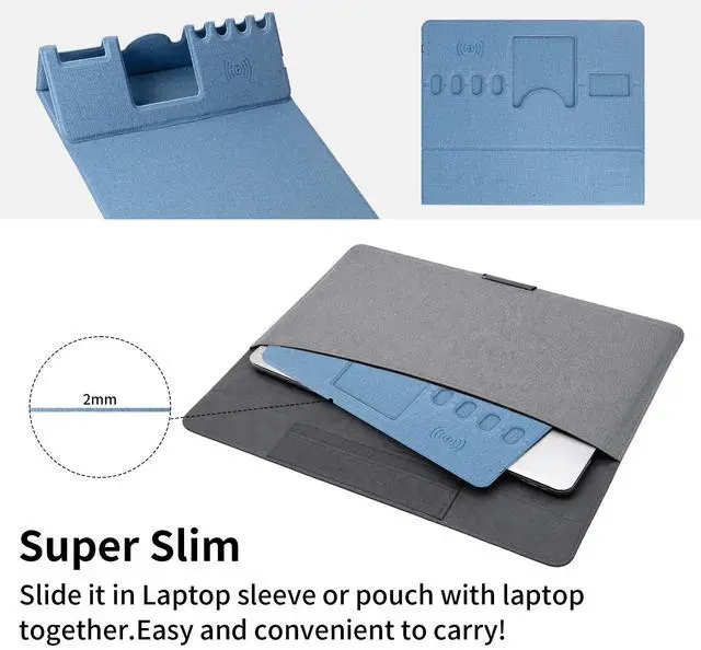 Alt view image 6 of 7 - Mouse Pad with Phone Holder & Pen Holders, Wireless Charging Desk Mat, Mousepad Home Office Desk Pad with Ultra-Smooth Surface, Non-Slip Base, Waterproof Keyboard Pad, Classic Blue Desk Mat
