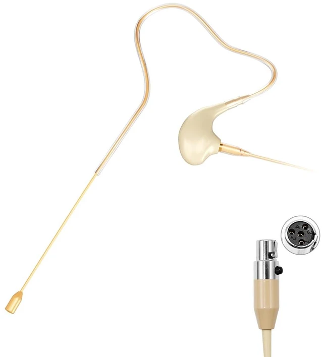 Main image of Headset/Headworn Microphone Single Earset Ear-hook Over Ear Hanging Condenser Mic Compatible with Shure Wireless System Bodypack Transmitter, Ideal for Performance, Theater, Lecture - Beige D4