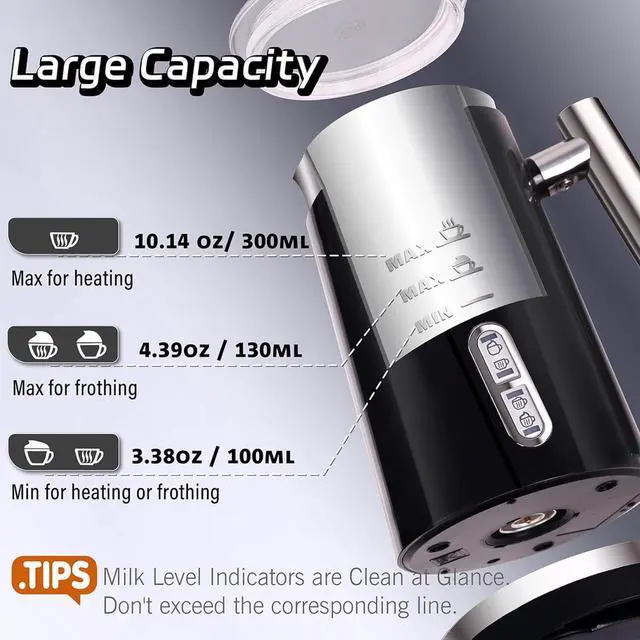 Alt view image 4 of 6 - Milk Frother, 4 in 1 Electric Milk Steamer, Automatic Hot & Cold Foam Maker, Milk Warmer for Coffee, Latte, Cappuccino, Macchiato, 120V