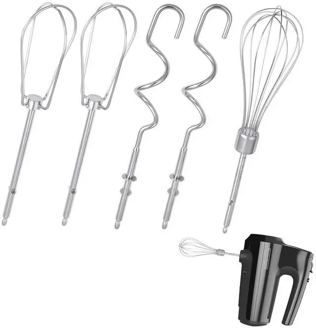 Main image of 5 Pack Hand Mixer Replacement Beaters Compatible with BLACK and DECKER Electric Hand Held Mixer, Include 2 Mixer beaters, 2 Dough Hooks, 1 Whisk, Beaters Electric Mixer Parts Accessories