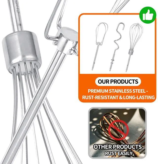 Alt view image 5 of 7 - 5 Pack Hand Mixer Replacement Beaters Compatible with BLACK and DECKER Electric Hand Held Mixer, Include 2 Mixer beaters, 2 Dough Hooks, 1 Whisk, Beaters Electric Mixer Parts Accessories