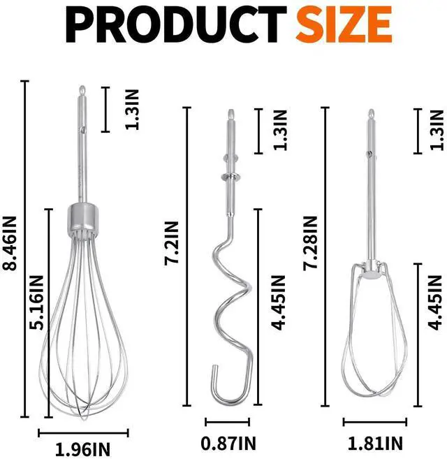 Alt view image 6 of 7 - 5 Pack Hand Mixer Replacement Beaters Compatible with BLACK and DECKER Electric Hand Held Mixer, Include 2 Mixer beaters, 2 Dough Hooks, 1 Whisk, Beaters Electric Mixer Parts Accessories