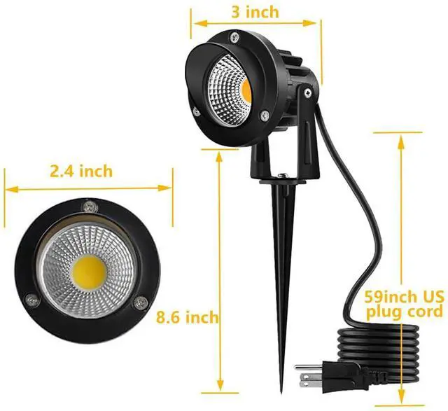 Alt view image 5 of 7 - 120V LED Landscape Spotlights, 10W Outdoor Spotlights for Yard, 3000K Warm White, 120V AC Spot Light with Ground Spike, Waterproof Landscape Lighting for House Garden Lawn Decorative - 2 Pack