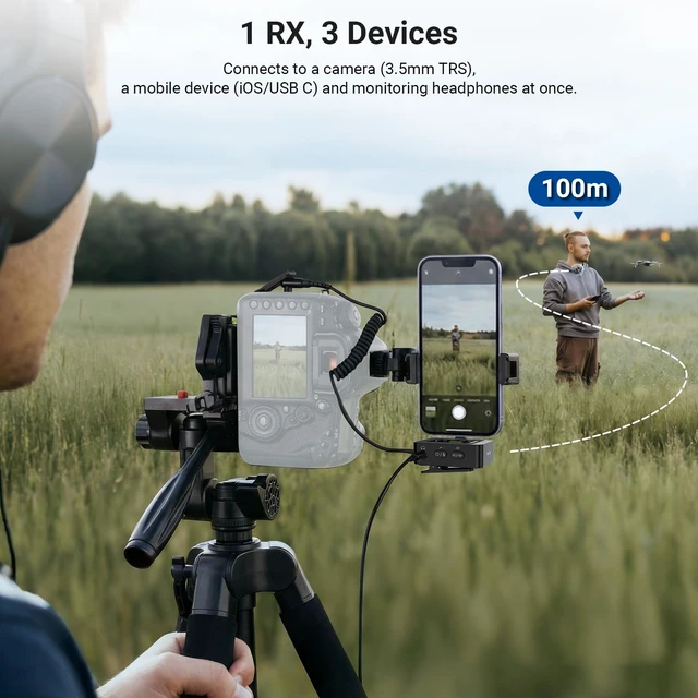 Alt view image 6 of 7 - NEEWER CM26 Pro AI Wireless Microphone Compatible with iPhone Android Phone Camera PC, Lavalier Lapel Mic DSP/MCU Noise Cancellation Mute Gain Low Cut 48KHz/24Bit 88dB SNR 50H Battery 100m Range