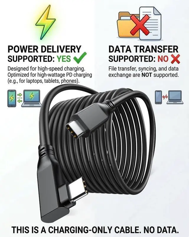 Alt view image 2 of 7 - USB C to USB C Cable 20ft 60W, (Charging Only) 90 Degree Right Angle Type C Charger Fast Charging Cord for iPhone 17 16 15 Pro Max Plus, MacBook Air, Galaxy S25 S24 S23