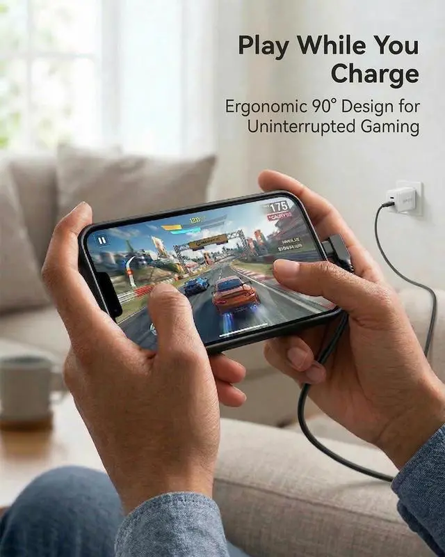 Alt view image 3 of 7 - USB C to USB C Cable 20ft 60W, (Charging Only) 90 Degree Right Angle Type C Charger Fast Charging Cord for iPhone 17 16 15 Pro Max Plus, MacBook Air, Galaxy S25 S24 S23