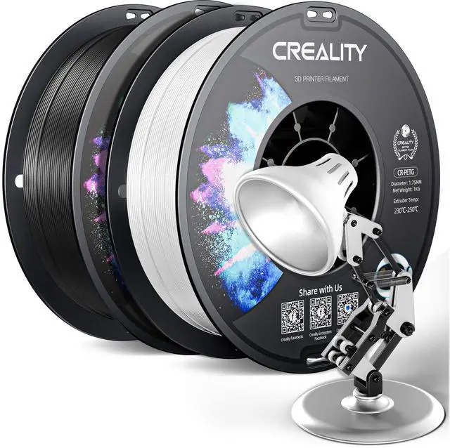 Main image of Official Creality PETG 3D Printer Filament 1.75mm 2KG (4.4lbs), High Precision, Strong Toughness, Odorless, Better Flow, Moistureproof 3D Printing CR PETG Filament, Black+White