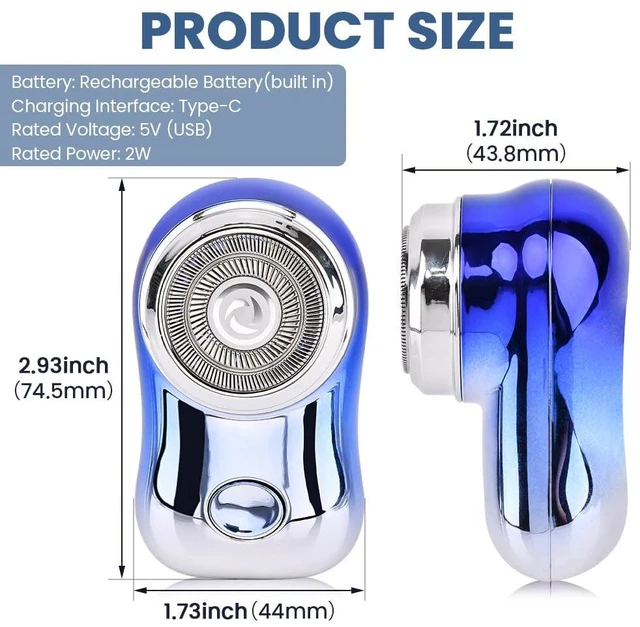 Alt view image 3 of 7 - Mini Travel Electric Shaver, Portable Pocket Size Rechargeable Shaving Razor Lightweight Razor with Battery Power Display Wet & Dry Rotary for Teen Office Business(Gradient Blue)