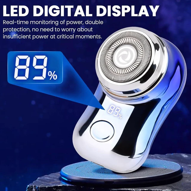 Alt view image 2 of 7 - Mini Travel Electric Shaver, Portable Pocket Size Rechargeable Shaving Razor Lightweight Razor with Battery Power Display Wet & Dry Rotary for Teen Office Business(Gradient Blue)