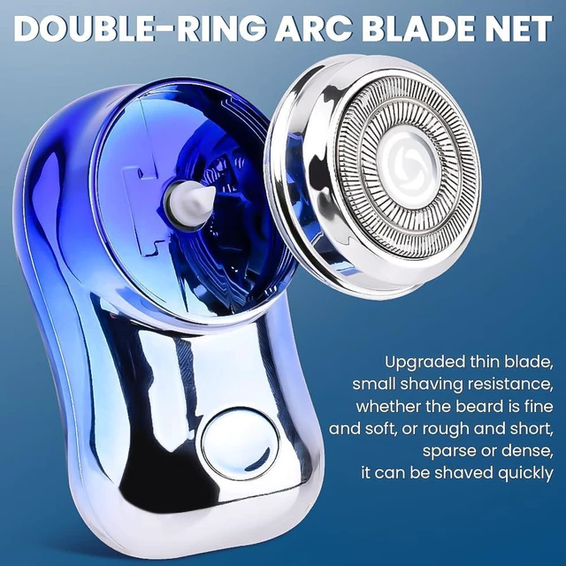 Alt view image 6 of 7 - Mini Travel Electric Shaver, Portable Pocket Size Rechargeable Shaving Razor Lightweight Razor with Battery Power Display Wet & Dry Rotary for Teen Office Business(Gradient Blue)