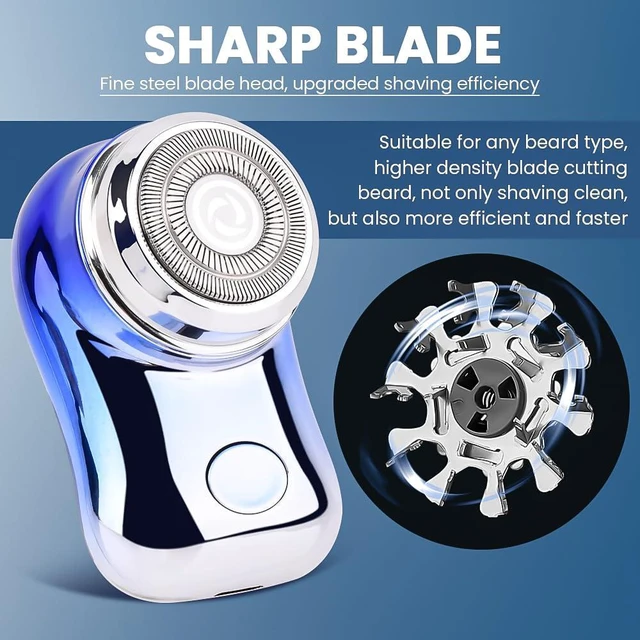 Alt view image 7 of 7 - Mini Travel Electric Shaver, Portable Pocket Size Rechargeable Shaving Razor Lightweight Razor with Battery Power Display Wet & Dry Rotary for Teen Office Business(Gradient Blue)