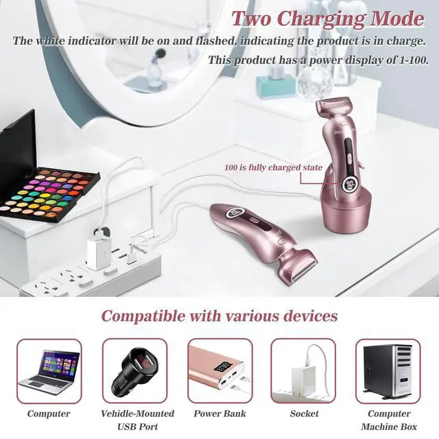 Alt view image 6 of 7 - Electric Shaver for Women for Legs Bikini Trimmer Electric Razors for Women Underarm Public Hairs Rechargeable Womens Shaver Wet Dry Use Painless Cordless with Detachable Head (Pink)