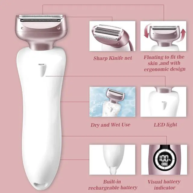 Alt view image 7 of 7 - Electric Shaver for Women for Legs Bikini Trimmer Electric Razors for Women Underarm Public Hairs Rechargeable Womens Shaver Wet Dry Use Painless Cordless with Detachable Head (Pink)