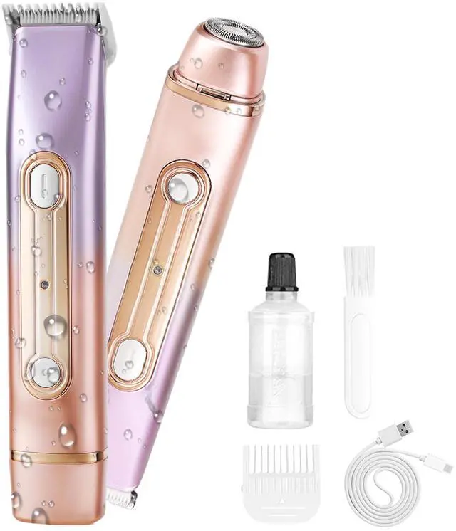 Main image of 2 in 1 Women Electric Shaver - Dual Head Bikini Trimmer - IPX7 Waterproof - Wet & Dry Use - Body Hair Trimmer and Facial Hair Remover for Bikini, Underarm Leg, Private Area, Arm, Body, Face