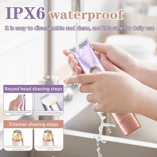 Alt view image 5 of 7 - 2 in 1 Women Electric Shaver - Dual Head Bikini Trimmer - IPX7 Waterproof - Wet & Dry Use - Body Hair Trimmer and Facial Hair Remover for Bikini, Underarm Leg, Private Area, Arm, Body, Face