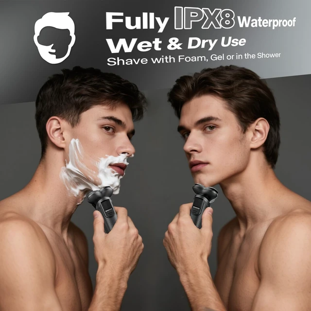 Alt view image 5 of 7 - Electric Razor for Men, 3D Flex Blades with PopUp Trimmer, Misty Gray | IPX8 Waterproof, Type-C Quick Charge, LED Display, Travel Lock, Wet & Dry Shave