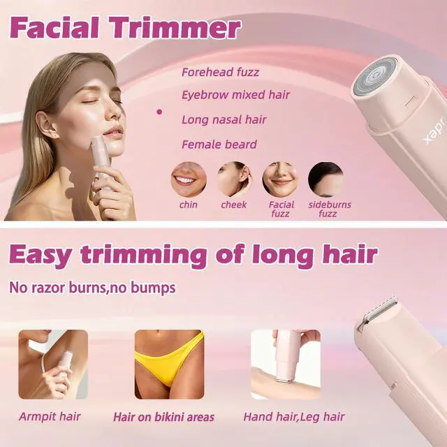 Alt view image 3 of 7 - Bikini Trimmer for Women, Painless Electric Razor for Pubic Hair, Face, Legs, Underarms, IPX7 Waterproof Shaver with Ceramic Blades, USB Rechargeable, Portable for Travel, Gifts for Women Pink