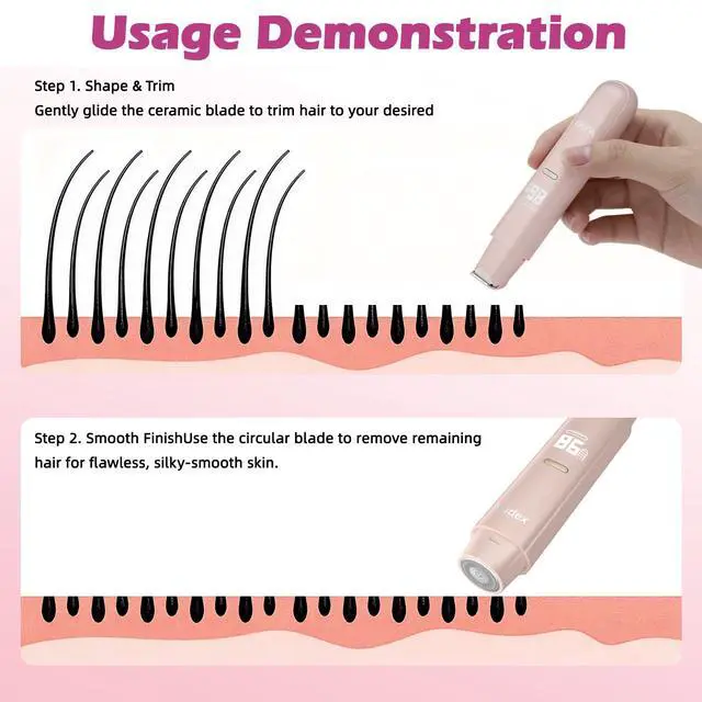 Alt view image 7 of 7 - Bikini Trimmer for Women, Painless Electric Razor for Pubic Hair, Face, Legs, Underarms, IPX7 Waterproof Shaver with Ceramic Blades, USB Rechargeable, Portable for Travel, Gifts for Women Pink