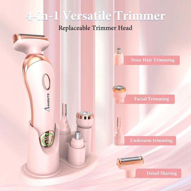 Alt view image 3 of 6 - Electric Shaver for Legs Pubic Body Hair, 4 in 1 Bikini Trimmer for Women, Replaceable Lady Facial Nose Razor, IPX7 Waterproof Rechargeable Women's Grooming Kit