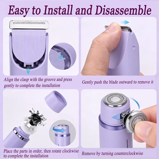 Alt view image 5 of 7 - Bikini Trimmer for Women 2-in-1 Waterproof Electric Shaver,Purple2 | Dual-head design for face & body, wet/dry use, painless shaving, and cordless build for smooth, silky results anywhere