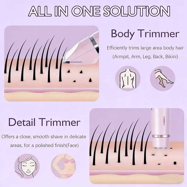 Alt view image 4 of 7 - Bikini Trimmer for Women 2-in-1 Waterproof Electric Shaver,Purple2 | Dual-head design for face & body, wet/dry use, painless shaving, and cordless build for smooth, silky results anywhere