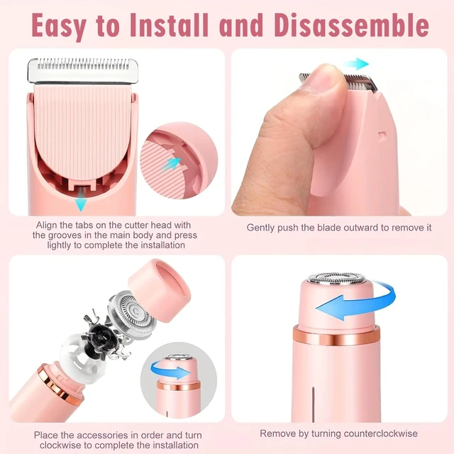 Alt view image 4 of 7 - Bikini Trimmer for Women 2-in-1 Waterproof Electric Shaver,Pink | Dual-head design for face & body, wet/dry use, painless shaving, and cordless build for smooth, silky results anywhere