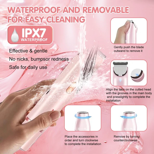 Alt view image 6 of 7 - Bikini Trimmer for Women 2-in-1 Waterproof Electric Shaver,Pink | Dual-head design for face & body, wet/dry use, painless shaving, and cordless build for smooth, silky results anywhere