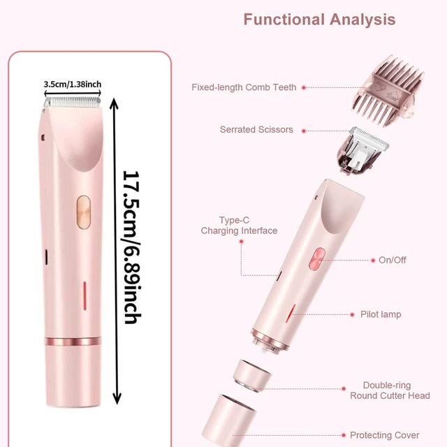 Alt view image 7 of 7 - Bikini Trimmer for Women 2-in-1 Waterproof Electric Shaver,Pink | Dual-head design for face & body, wet/dry use, painless shaving, and cordless build for smooth, silky results anywhere