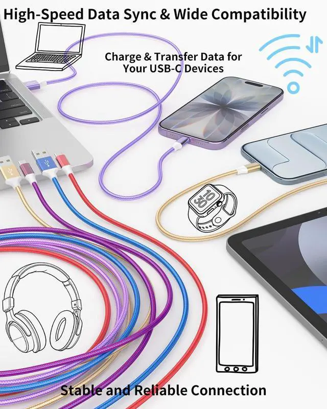Alt view image 3 of 7 - USB to USB C Cable, 5-Pack Multi-Length (3/3/6/6/10FT), USBC C Chargers Fast Charging Cord Type C Cable, 3.1A 66W Max for Samsung Galaxy Note, Google Pixel, LG, OnePlus, Moto G & Android