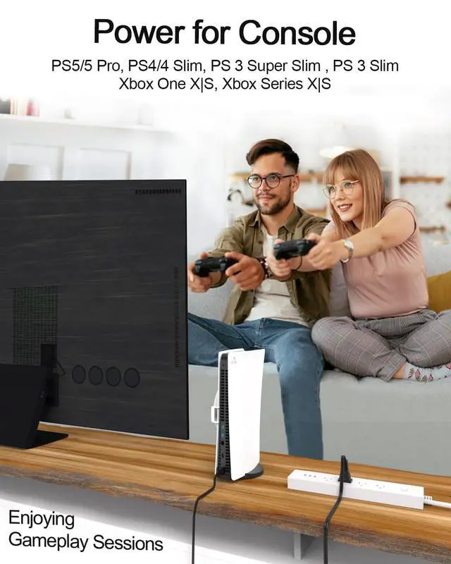 Alt view image 2 of 7 - 6Ft AC Power Cord for Xbox One S/X,Xbox 1x/1s,PS5 PS4 PS3 PS2 PlayStation 5 4 Slim Game Console,Replacement Plug Power Cable