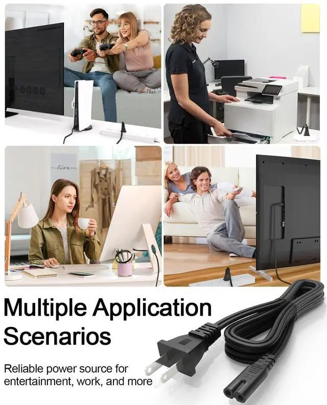 Alt view image 5 of 7 - 6Ft AC Power Cord for Xbox One S/X,Xbox 1x/1s,PS5 PS4 PS3 PS2 PlayStation 5 4 Slim Game Console,Replacement Plug Power Cable